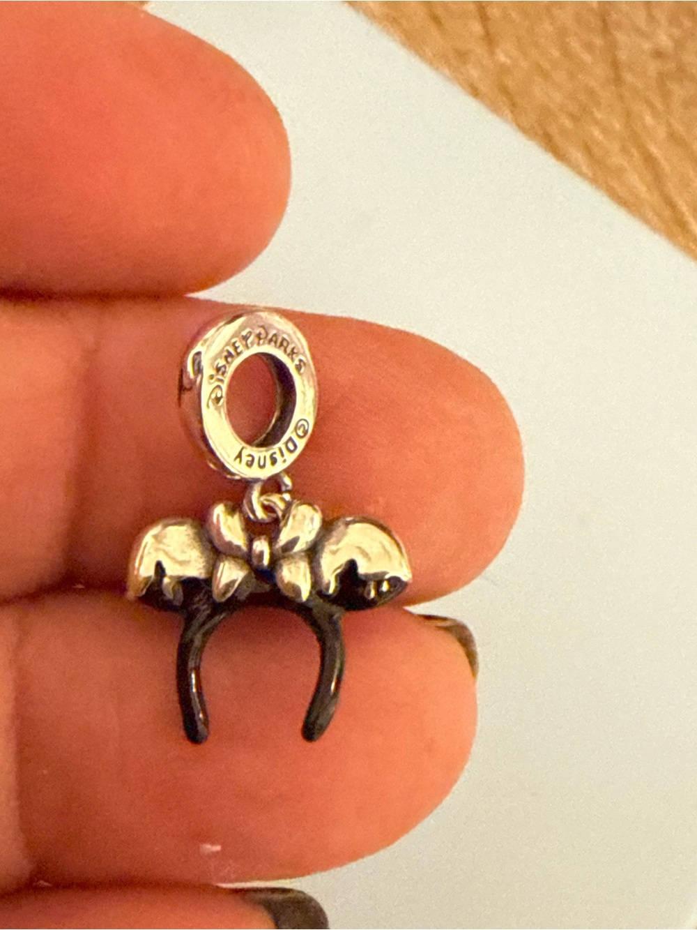 Disney Silver and Black Minnie Bow Charm Pendant